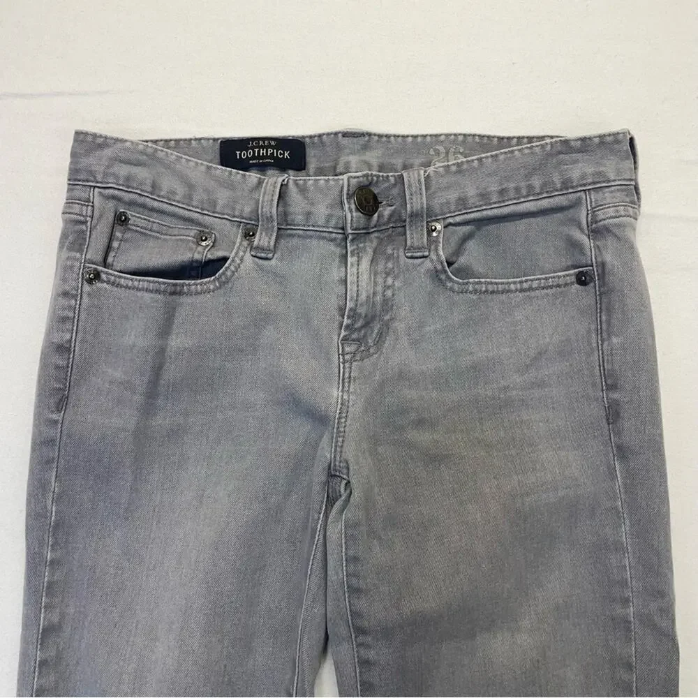 J. Crew Toothpick Jeans Size 26 Ankle gray wash denim
